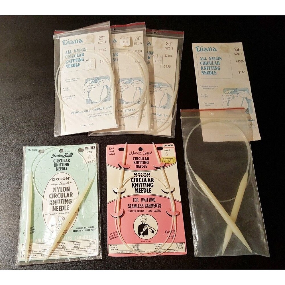 6 Diana & Susan Bates Circular Nylon Knitting Needles Lot 16-29 Inch Sz 23568